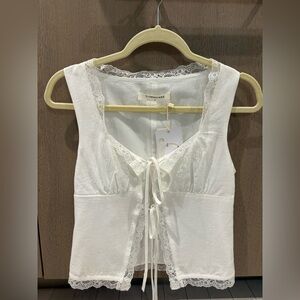Commense White Lace-Trim Tie-Front Chemise